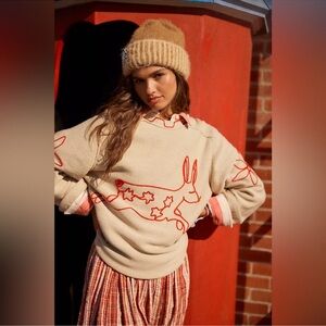Free People Beige Sweater with Red Design